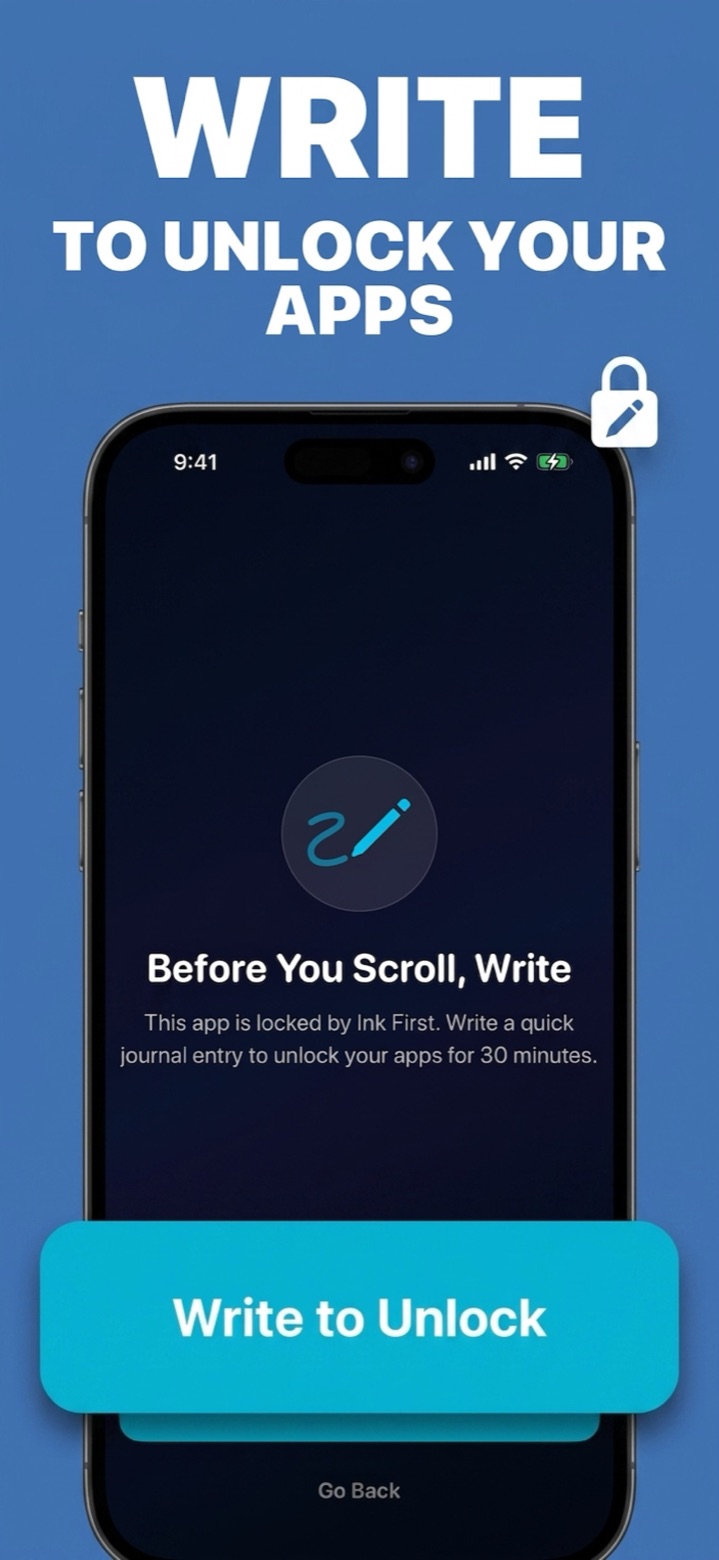 The InkFirst lock screen, displayed when a blocked app is opened