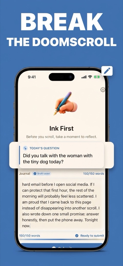 InkFirst writing screen on iPhone